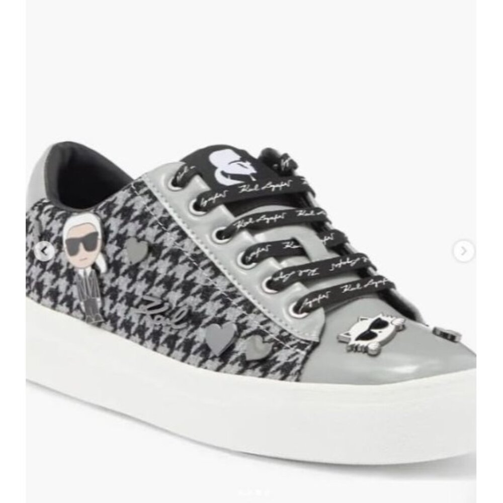 NWB Karl Lagerfeld Paris Cate Pins Tweed Sneaker Black Gray Size 11